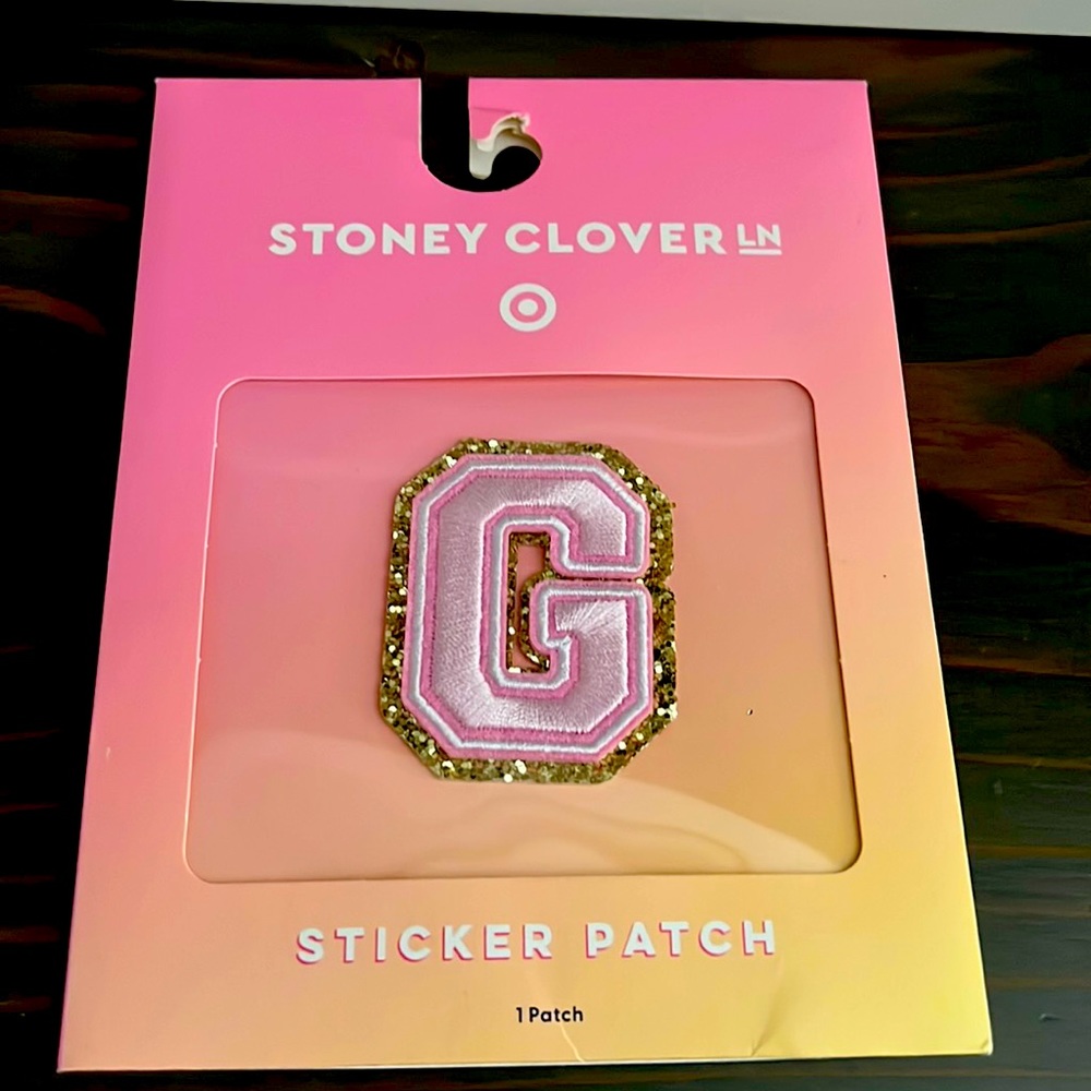 Stoney Clover “G” Initial pink glitter sticker patch